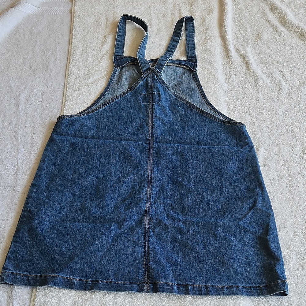 Tinsel Town Blue Denim Strappy Overall Mini Dress Pockets Sleeveless XL - Picture 2 of 4